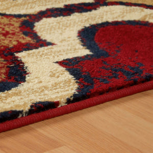 Homeroots 8' X 10' Red Blue Quatrefoil Power Loom Distressed Stain Resistant Area Rug  Polypropylene 487240