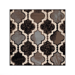 Homeroots 8' Square Chocolate Square Quatrefoil Power Loom Distressed Stain Resistant Area Rug  Polypropylene 487241