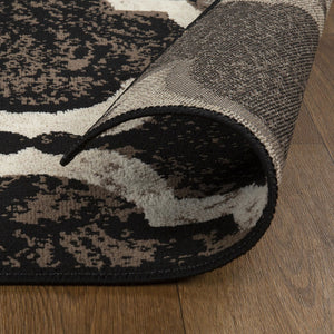 Homeroots 8' Square Chocolate Square Quatrefoil Power Loom Distressed Stain Resistant Area Rug  Polypropylene 487241