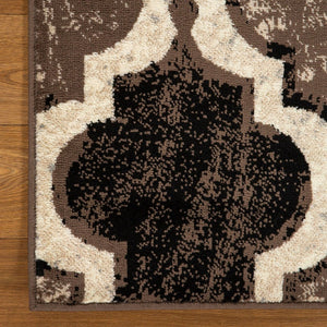 HomeRoots 7' Distressed Quatrefoil Area Rug in Ivory, Brown, and Black - Stylish, Durable, and Pet-Friendly Decor 8' Square 487242
