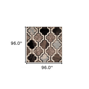 HomeRoots 7' Distressed Quatrefoil Area Rug in Ivory, Brown, and Black - Stylish, Durable, and Pet-Friendly Decor 8' Square 487242
