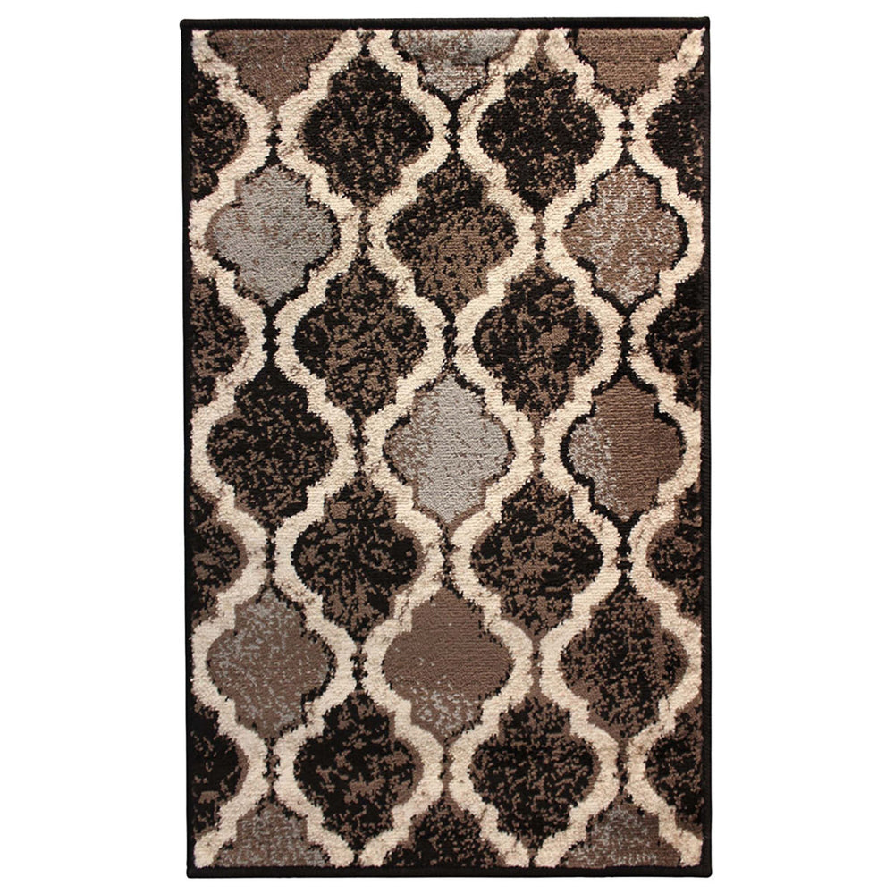 Homeroots 9' X 12' Chocolate Quatrefoil Power Loom Distressed Stain Resistant Area Rug  Polypropylene 487243