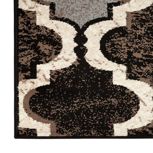 Homeroots 9' X 12' Chocolate Quatrefoil Power Loom Distressed Stain Resistant Area Rug  Polypropylene 487243