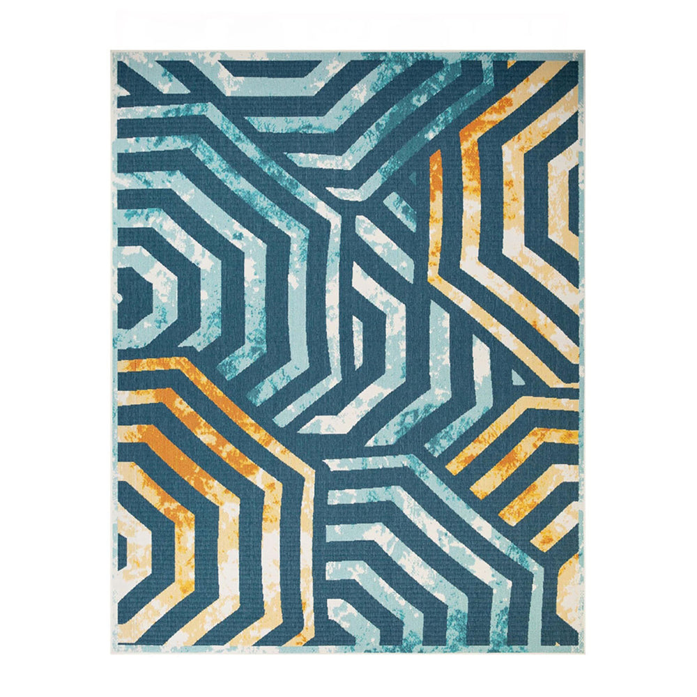 Homeroots 8' X 10' Navy Blue- Cream Geometric Stain Resistant Indoor Outdoor Area Rug  Polypropylene 487247