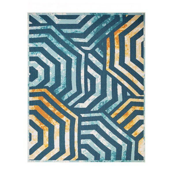 Homeroots 8' X 10' Navy Blue- Cream Geometric Stain Resistant Indoor Outdoor Area Rug  Polypropylene 487247