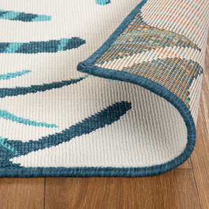 Homeroots 5' X 8' Blue Green Cream Geometric Stain Resistant Indoor Outdoor Area Rug  Polypropylene 487249