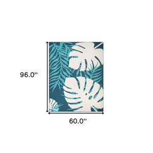 Homeroots 5' X 8' Blue Green Cream Geometric Stain Resistant Indoor Outdoor Area Rug  Polypropylene 487249