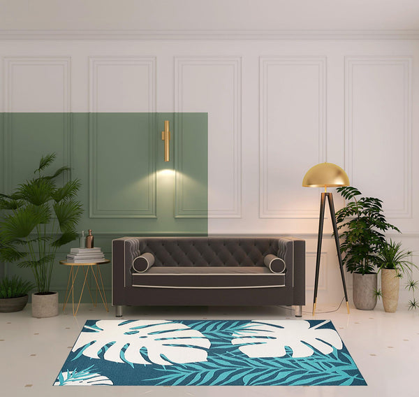 Homeroots 5' X 8' Blue Green Cream Geometric Stain Resistant Indoor Outdoor Area Rug  Polypropylene 487249