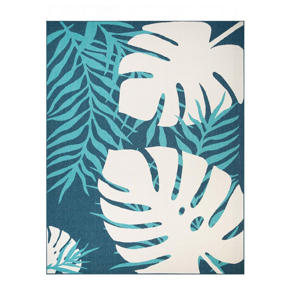 HomeRoots 8' X 10' Stain-Resistant Blue Green Cream Geometric Area Rug for Indoor & Outdoor Spaces 487250
