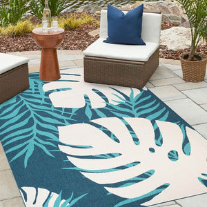 HomeRoots 8' X 10' Stain-Resistant Blue Green Cream Geometric Area Rug for Indoor & Outdoor Spaces 487250