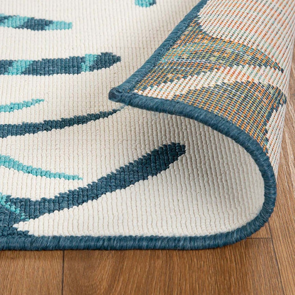 HomeRoots 8' X 10' Stain-Resistant Blue Green Cream Geometric Area Rug for Indoor & Outdoor Spaces 487250