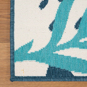 HomeRoots 8' X 10' Stain-Resistant Blue Green Cream Geometric Area Rug for Indoor & Outdoor Spaces 487250