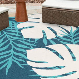 HomeRoots 8' X 10' Stain-Resistant Blue Green Cream Geometric Area Rug for Indoor & Outdoor Spaces 487250