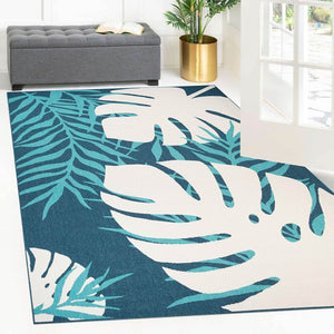 HomeRoots 8' X 10' Stain-Resistant Blue Green Cream Geometric Area Rug for Indoor & Outdoor Spaces 487250