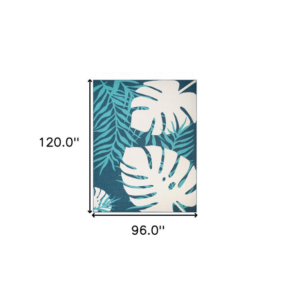 HomeRoots 8' X 10' Stain-Resistant Blue Green Cream Geometric Area Rug for Indoor & Outdoor Spaces 487250