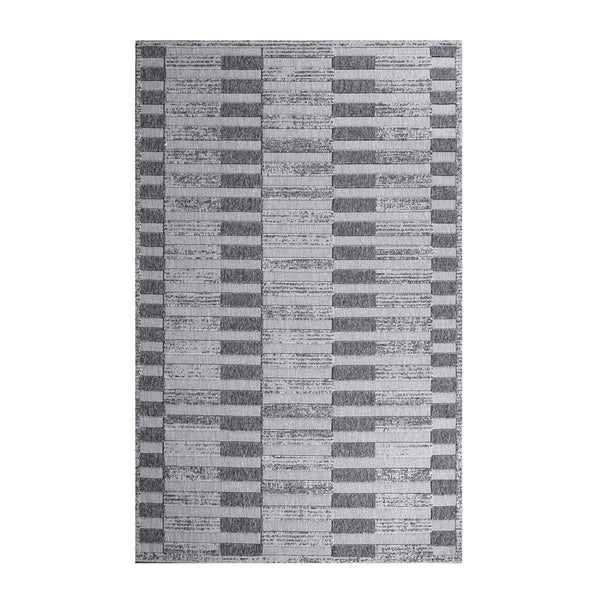 Homeroots 7' X 9' Grey Striped Stain Resistant Non Skid Indoor Outdoor Area Rug  Polypropylene 487256