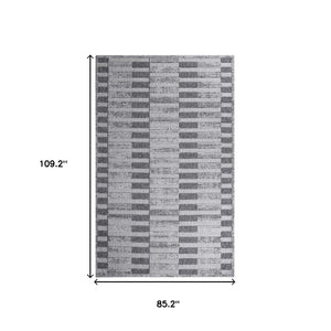 Homeroots 7' X 9' Grey Striped Stain Resistant Non Skid Indoor Outdoor Area Rug  Polypropylene 487256