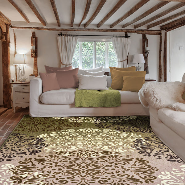 Homeroots 5' X 8' Greens And Browns Floral Power Loom Non Skid Area Rug  Nylon 487260