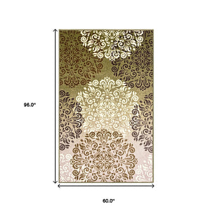 Homeroots 5' X 8' Greens And Browns Floral Power Loom Non Skid Area Rug  Nylon 487260