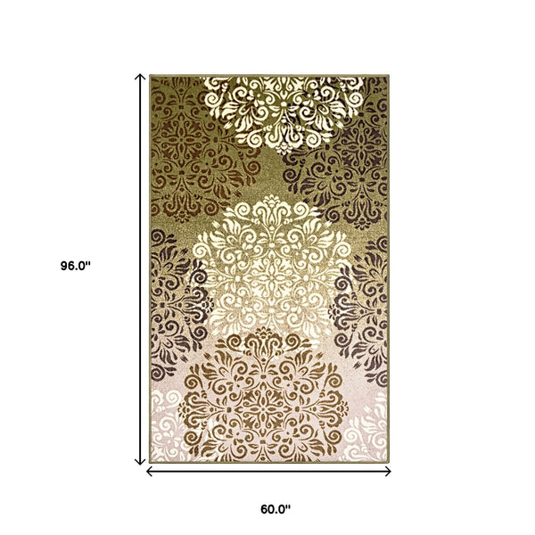 Homeroots 5' X 8' Greens And Browns Floral Power Loom Non Skid Area Rug  Nylon 487260