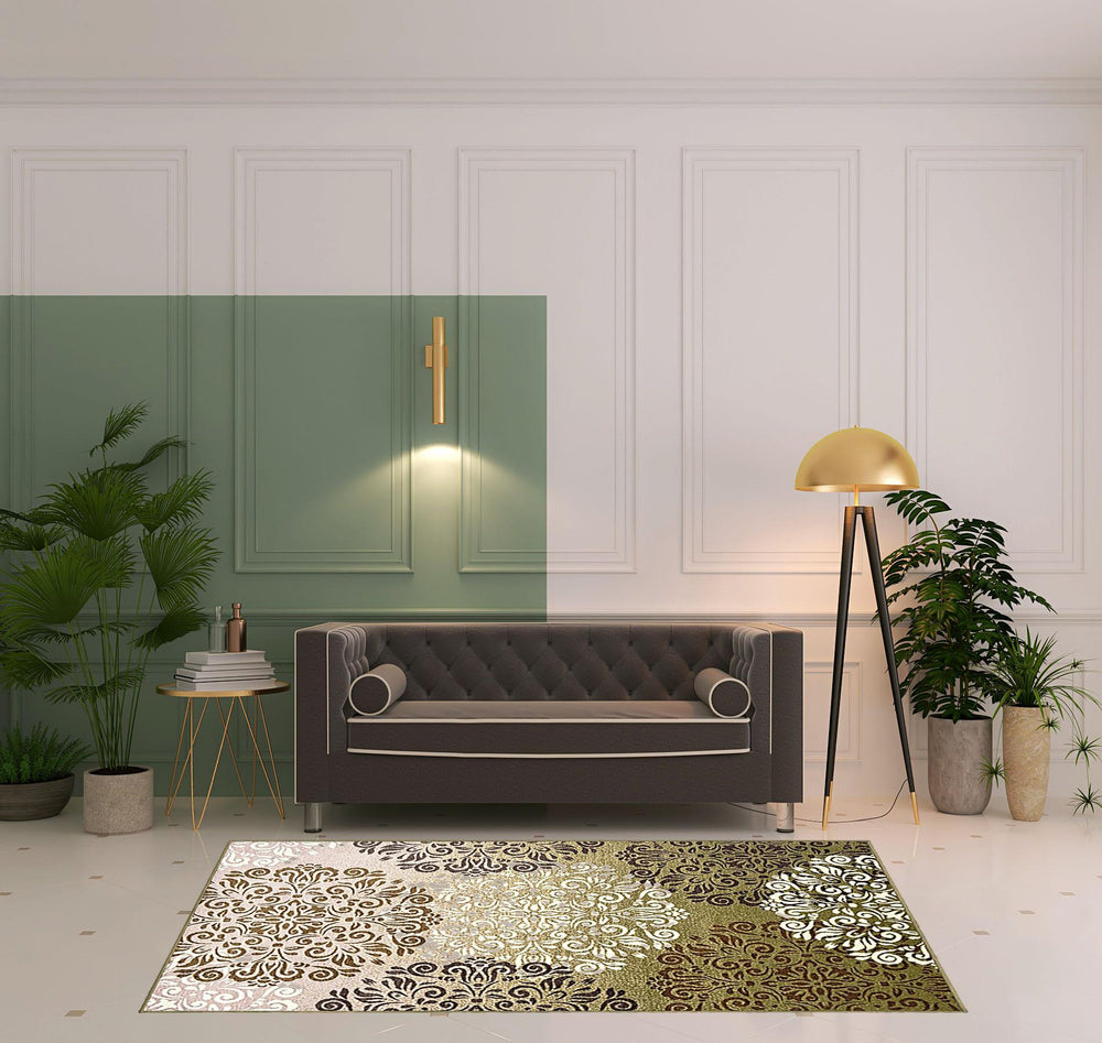 Homeroots 5' X 8' Greens And Browns Floral Power Loom Non Skid Area Rug  Nylon 487260