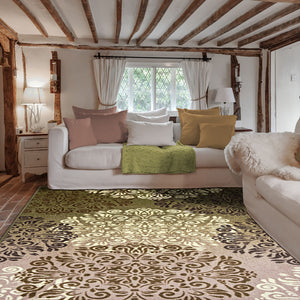 Homeroots 8' X 10' Greens And Browns Floral Power Loom Non Skid Area Rug  Nylon 487261