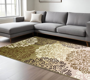 HomeRoots 8' Floral Medallion Area Rug in Brown, Green, and Ivory – Durable, Stain-Resistant, Timeless Charm 8' X 10' 487261