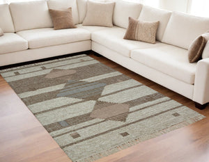 Homeroots 5' X 8' Gray Geometric Flatweave Handmade Area Rug With Fringe  Wool,Cotton 487265