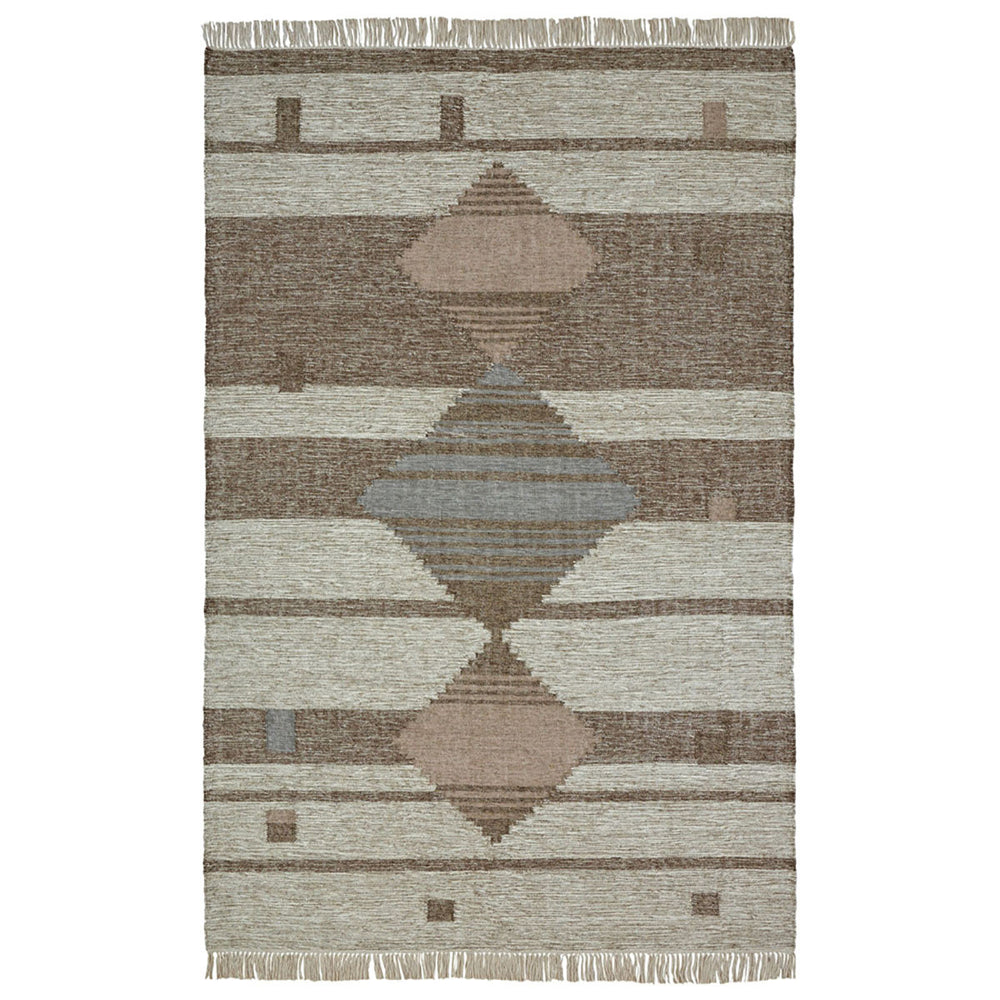 Homeroots 8' X 10' Grey Geometric Flatweave Handmade Stain Resistant Area Rug With Fringe  Wool,Cotton 487268