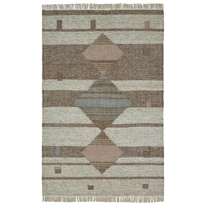 Homeroots 8' X 10' Grey Geometric Flatweave Handmade Stain Resistant Area Rug With Fringe  Wool,Cotton 487268