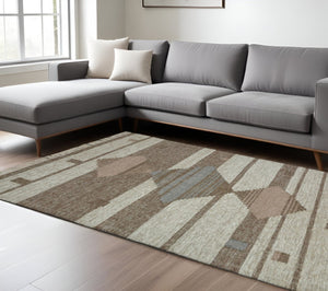 HomeRoots 8' Handmade Flatweave Area Rug in Gray and Brown – Geometric Design with Fringe for Stylish Durability 8' X 10' 487268