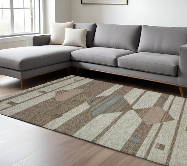 HomeRoots 8' Handmade Flatweave Area Rug in Gray and Brown – Geometric Design with Fringe for Stylish Durability 8' X 10' 487268