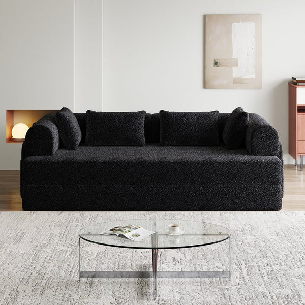 English Elm 78.7-Inch Convertible Sleeper Sofa Bed with Chenille Upholstery, High-Density Foam, Side Pocket Storage Black W834P337413