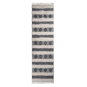 Homeroots 10' Black And Ivory Wool Striped Flatweave Handmade Stain Resistant Runner Rug With Fringe  Wool 487271