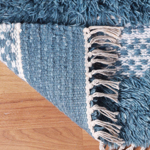 Homeroots 10' Blue And Ivory Wool Striped Flatweave Handmade Stain Resistant Runner Rug With Fringe  Wool 487272