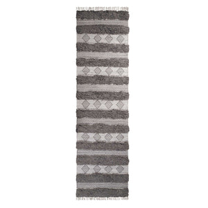 Homeroots 10' Grey And Silver Wool Striped Flatweave Handmade Stain Resistant Runner Rug With Fringe  Wool 487273