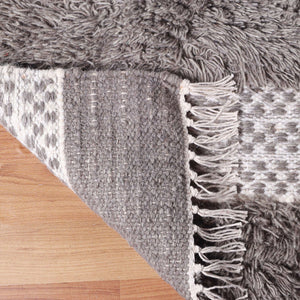 Homeroots 10' Grey And Silver Wool Striped Flatweave Handmade Stain Resistant Runner Rug With Fringe  Wool 487273