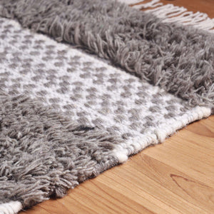 Homeroots 10' Grey And Silver Wool Striped Flatweave Handmade Stain Resistant Runner Rug With Fringe  Wool 487273
