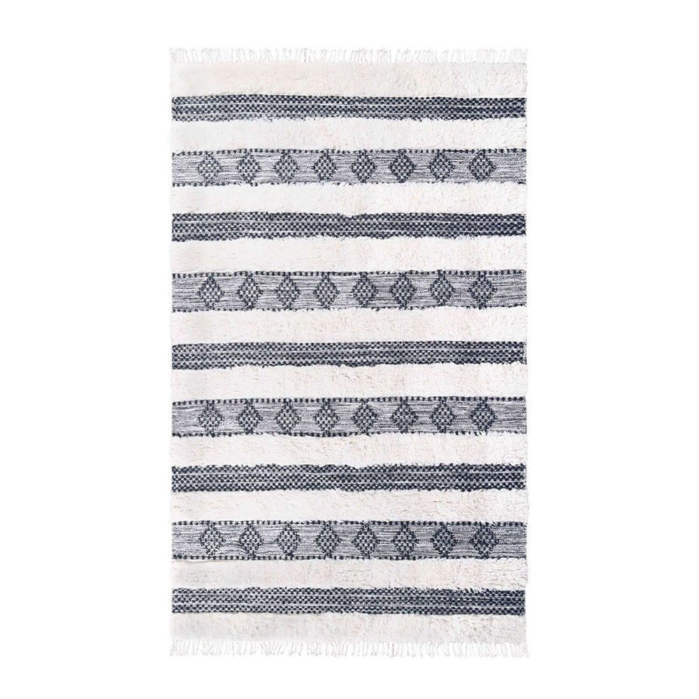 Homeroots 4' X 6' Black And Ivory Wool Striped Flatweave Handmade Stain Resistant Area Rug With Fringe  Wool 487275