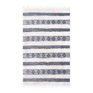 Homeroots 4' X 6' Black And Ivory Wool Striped Flatweave Handmade Stain Resistant Area Rug With Fringe  Wool 487275