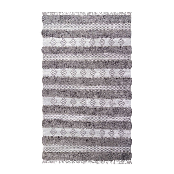 Homeroots 4' X 6' Grey And Silver Wool Striped Flatweave Handmade Stain Resistant Area Rug With Fringe  Wool 487277