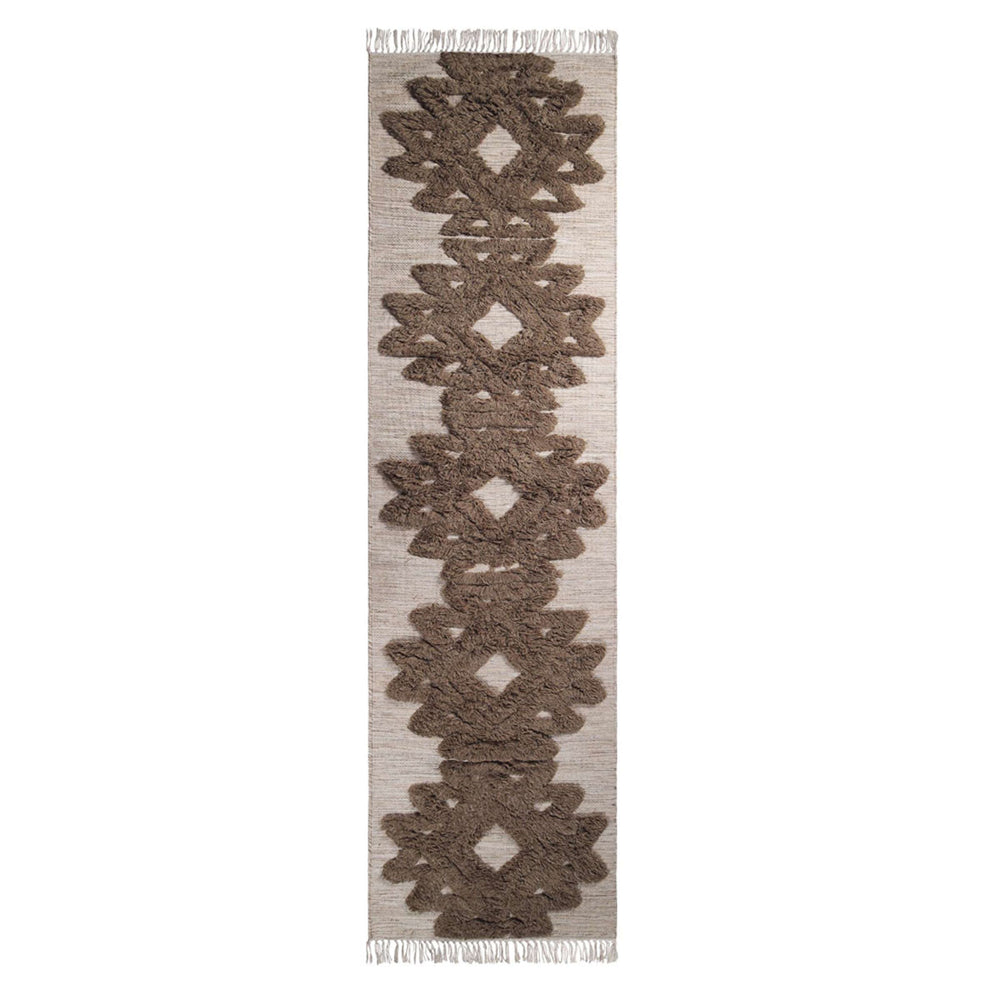 Homeroots 10' Sand And Taupe Wool Geometric Flatweave Handmade Stain Resistant Runner Rug With Fringe  Wool 487289