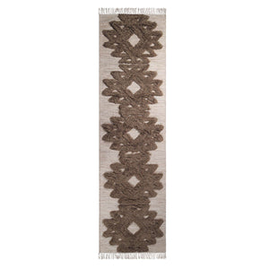 Homeroots 10' Sand And Taupe Wool Geometric Flatweave Handmade Stain Resistant Runner Rug With Fringe  Wool 487289