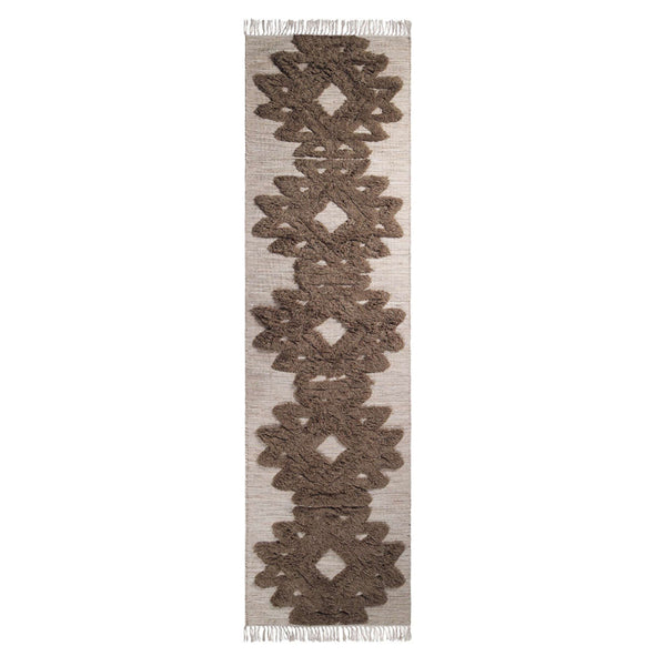 Homeroots 10' Sand And Taupe Wool Geometric Flatweave Handmade Stain Resistant Runner Rug With Fringe  Wool 487289