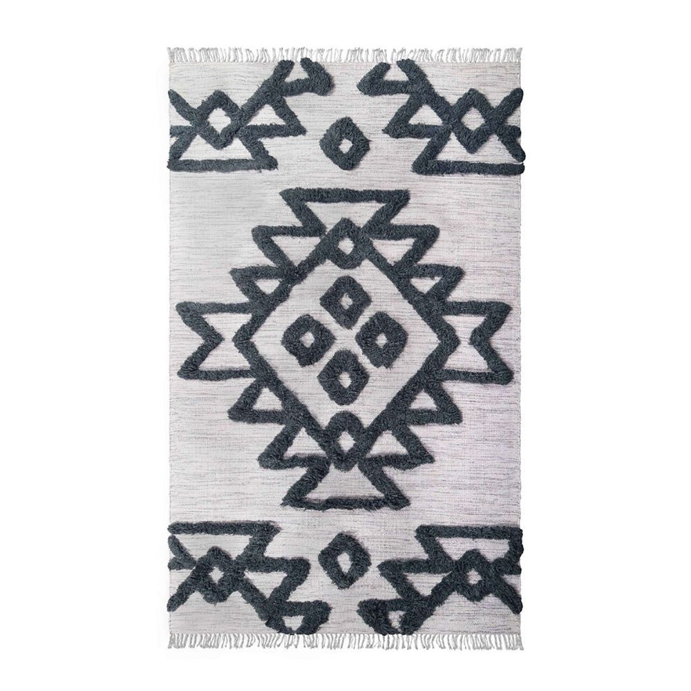 Homeroots 4' X 6' Ivory And Charcoal Wool Geometric Flatweave Handmade Stain Resistant Area Rug With Fringe  Wool 487292