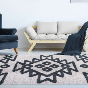 Homeroots 4' X 6' Ivory And Charcoal Wool Geometric Flatweave Handmade Stain Resistant Area Rug With Fringe  Wool 487292
