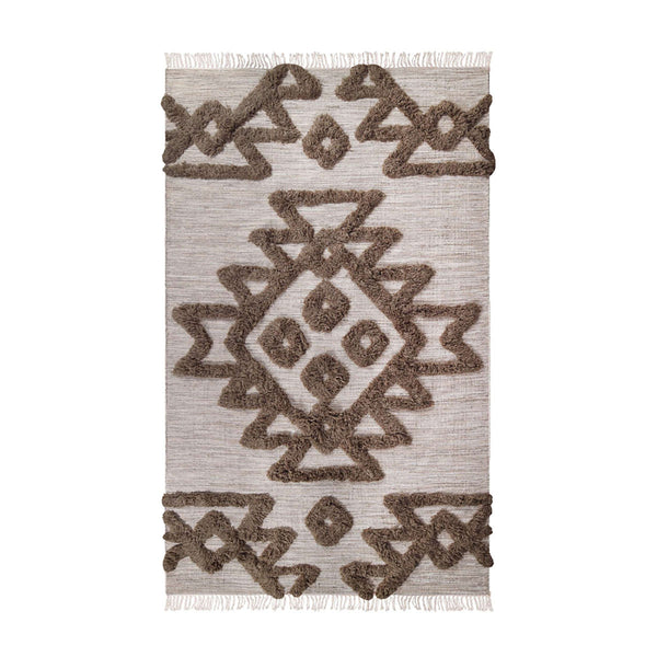 Homeroots 4' X 6' Sand And Taupe Wool Geometric Flatweave Handmade Stain Resistant Area Rug With Fringe  Wool 487293