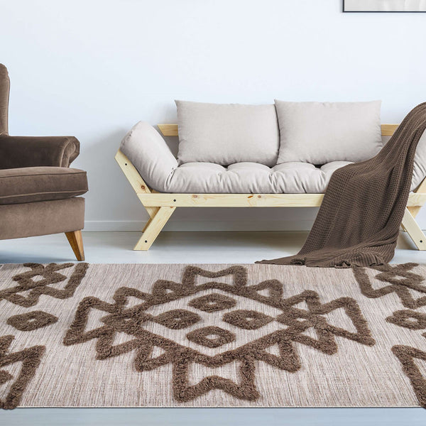 Homeroots 4' X 6' Sand And Taupe Wool Geometric Flatweave Handmade Stain Resistant Area Rug With Fringe  Wool 487293