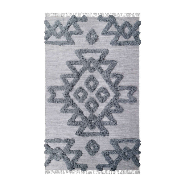 Homeroots 4' X 6' Silver And Grey Wool Geometric Flatweave Handmade Stain Resistant Area Rug With Fringe  Wool 487294