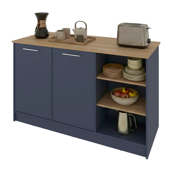 English Elm Ginger Kitchen Island with Bar Seating Open Shelves and Dual Cabinet Storage B200S00465
